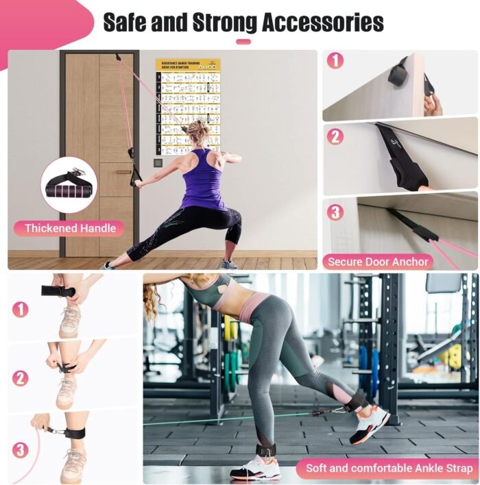 Resistance Bands with Handles for Women, 5 Level Exercise Bands Workout Bands for Physical Therapy, Yoga, Pilates, Door Anchor, Storage Pouch - Image 5