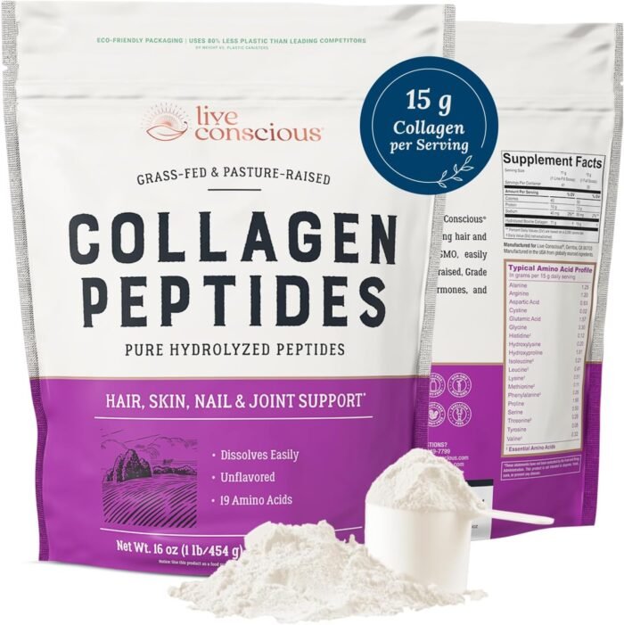 Collagen Peptides Powder - Naturally-Sourced Hydrolyzed Collagen Powder - Hair, Skin, Nail, and Joint Support - Type I & III Grass-Fed Collagen Supplements for Women and Men - 41 Servings - 16oz - Image 2