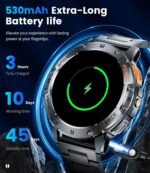 Military Smart Watches for Men(Answer/Make Calls) with LED Flashlight,530mAh Large Battery,1.43’’ AMOLED Fitness Tracker Heart Rate/SpO2/Sleep Monitor 5ATM Smartwatch for Android iOS,100+Sport Modes - Image 6