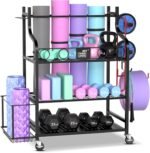 Mythinglogic Yoga Mat Storage Racks,Home Gym Storage Rack for Dumbbells Kettlebells Foam Roller, Yoga Strap and Resistance Bands, Workout Equipment Storage Organizer With Hooks and Wheels - Image 6