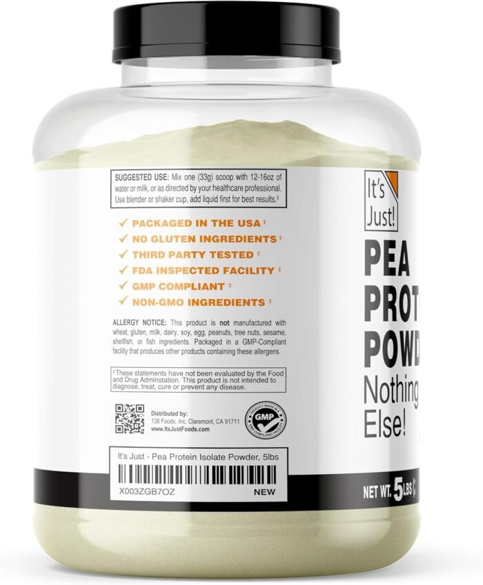 It's Just! - 100% Pea Protein, Vegan Plant Based, Grown in Canada, Premium Quality, Smooth Texture, Gluten Free, Keto Friendly (5 Pound, Unflavored) - Image 3