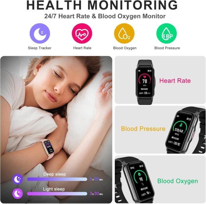 Fitness Tracker, Step Tracker with 24/7 Heart Rate, Sleep, Blood Oxygen Blood Pressure Watch, 120+ Sports Modes, Calorie Counter Pedometer for Women Men - Image 3