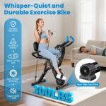 pooboo Foldable Exercise Bike, Multifunctional Indoor Stationary Bikes for Home with 8-Level Magnetic Resistance, Quiet Workout Bike with Arm Resistance Bands, LCD Monitor, 300LBS Capacity - Image 4