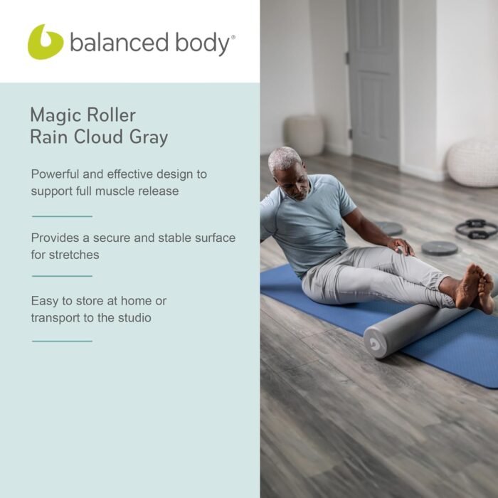 Balanced Body Magic Roller, Muscle-Release Roller, Muscle Roller for Post-Pilates Workout or Physical Therapy, Stretching Tool, Rain Cloud Gray - Image 7