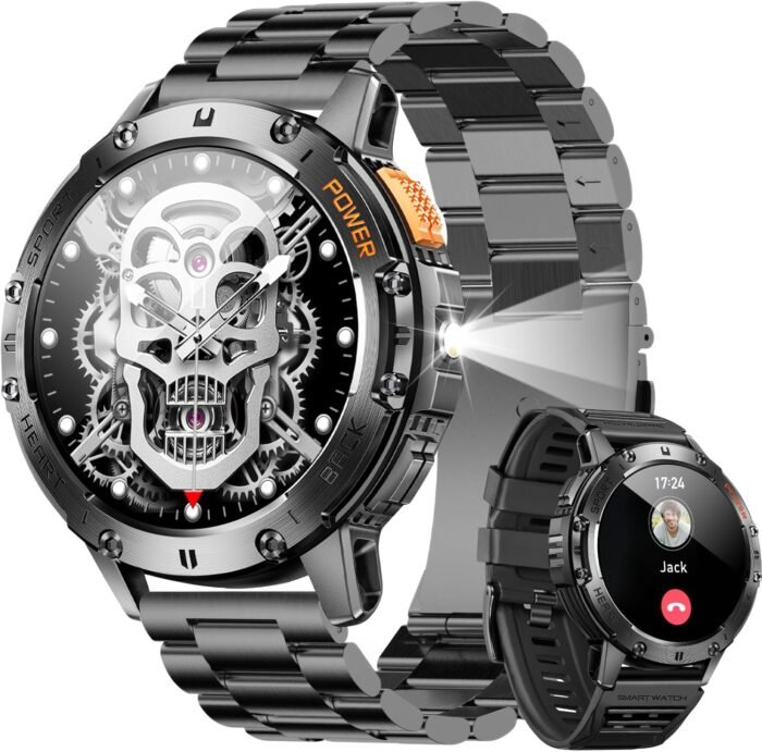 Military Smart Watch for Men (Answer/Make Calls), Rugged Smartwatch with Flashlight/40 Days Battery/Heart Rate/SpO2/Sleep Monitor/120+Sport Modes/IP68 Waterproof,Fitness Tracker for iPhone Android - Image 2