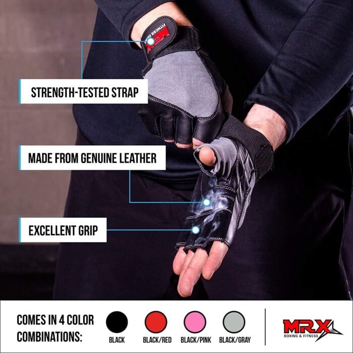 MRX Weight Lifting Gloves Gym Training Bodybuilding Fitness Powerlifting Workout Weightlifting Gloves Genuine Leather for Men & Women - Image 6