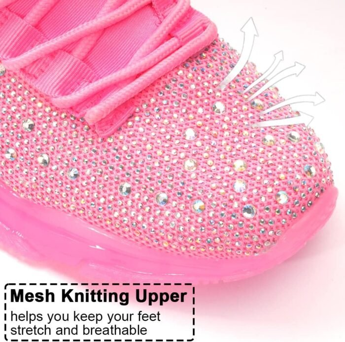 BELOS Women's Rhinestone Mesh Slip On Walking Shoes Fashion Breathable Spakle Glitter Sneaker - Image 4
