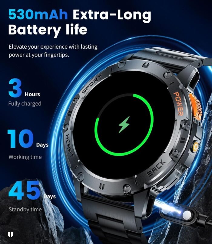 Military Smart Watch for Men (Answer/Make Calls), Rugged Smartwatch with Flashlight/40 Days Battery/Heart Rate/SpO2/Sleep Monitor/120+Sport Modes/IP68 Waterproof,Fitness Tracker for iPhone Android - Image 6