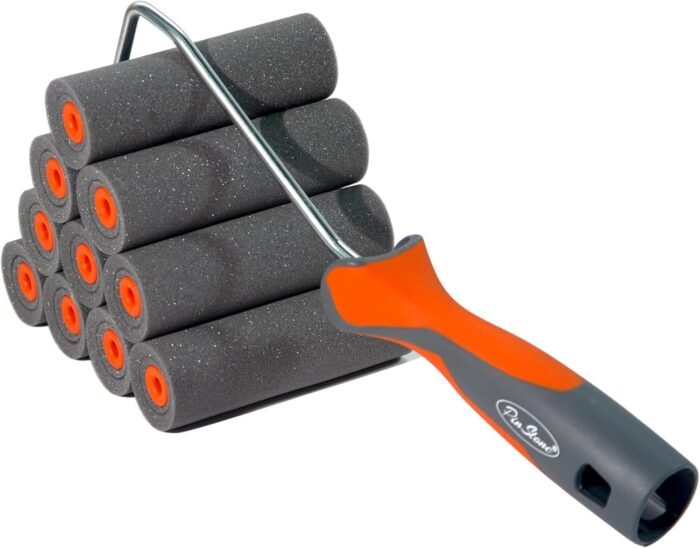 11 Pack 4" High Density Foam Paint Roller Kit, Special Caved-in Foam Roller for Smooth & Precision Finish, Small Black Foam Mini Rollers for Painting Walls, Cabinets, Doors, Furniture, Trim - Image 2