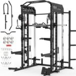 Mikolo Smith Machine, Multi-Function Power Cage with Dual Pulley System, Vertical Leg Press Attachment, Squat Rack Power Rack with More Training Attachment for Home Gym - Image 2