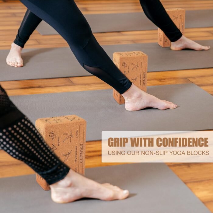 Cork Yoga Blocks 2 Pack Yoga Poses Teaching Cork Blocks, Suitable Poses for Beginners and Experts High Density Block with Non Slip Surface for Better Support, Balance Comfort (Beige) - Image 5