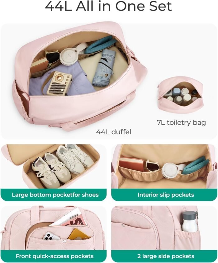 Gym Bag for Women, BAGSMART PuffyTravel Duffel Bags with Shoe Compartment, Carry on Weekender Overnight Tote Bag with Toiletry Bag, Travel Bag for Airlines, Travel, Sports, Brown - Image 5