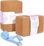 2 Pack Cork Yoga Blocks with Yoga Strap Set - 4 x 6 x 9 inch - Image 2