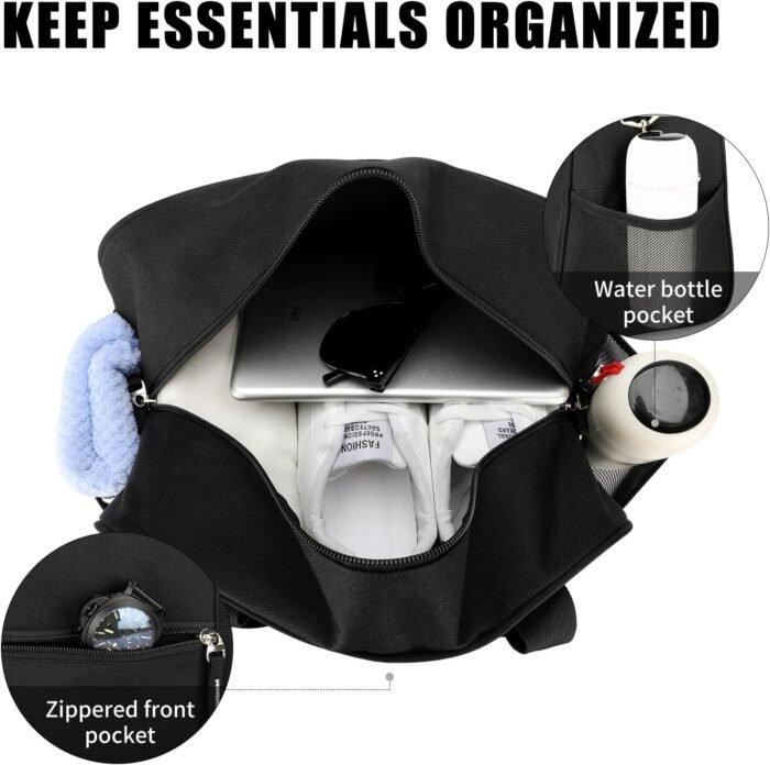 Small Gym Bag 14 inch, Mini Duffel Bag for Women & Men, Carry On Lightweight for Travel Sport - Black - Image 5