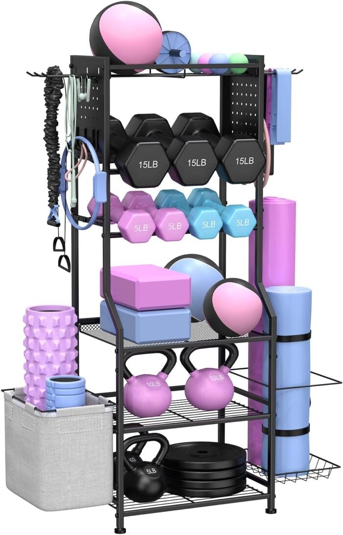 Dumbbell Rack, Home Gym Storage for Kettlebells, Yoga Mat & Strength Training Equipment, Weight Rack With Peg Board Organizer, Workout Gym Equipment Storage - Image 2