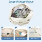 Puffer Gym Bag for Women, Travel Duffle Bag for Airplanes with Wet Pocket, Small Weekender Bags for Women, Carry on Workout Overnight Duffel Bag for Hospital, Sport, Yoga, White - Image 7