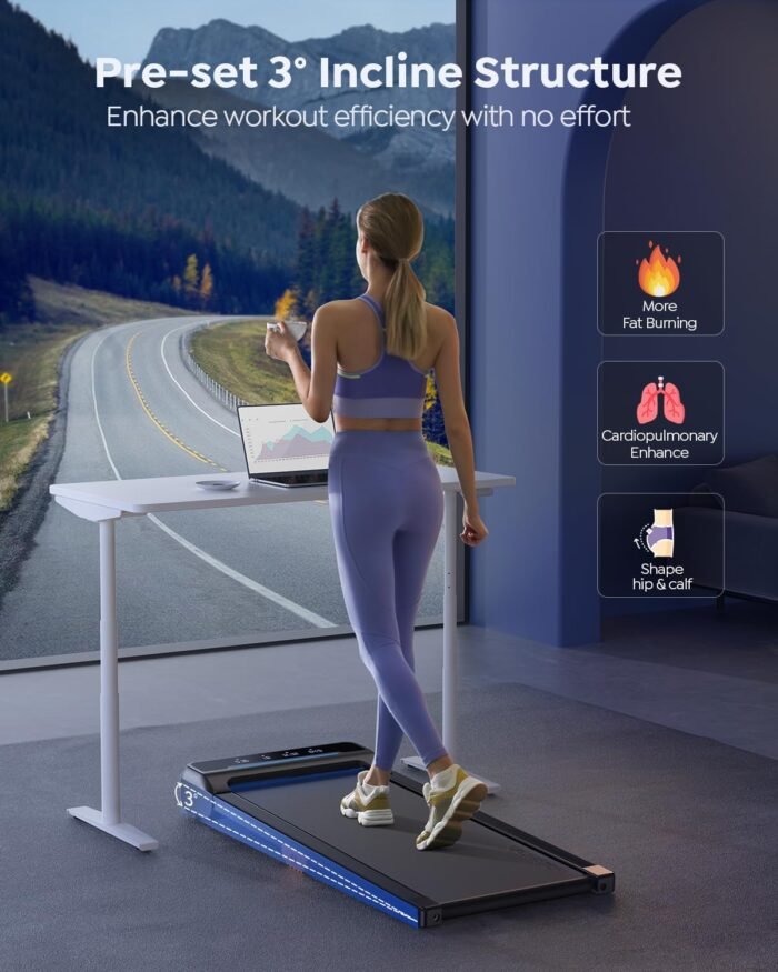 Walking Pad Treadmill with 10% Incline, Under Desk Treadmill, Compact Portable Treadmills for Home Office, 285lbs Capacity, APP/Remote Control, Exercise Anytime, Low-Noise - Image 6