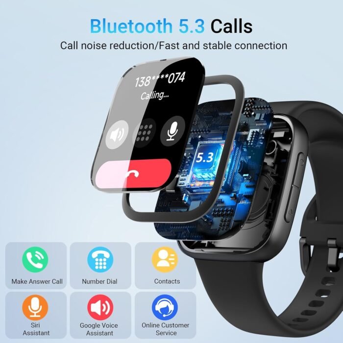 Tensky Smart Watch for Men/Women Android & iPhone, AI Voice, 1.85" AMOLED Screen Fitness Tracker with Bluetooth Call, 3ATM Waterproof Heart Rate/Sleep/SpO2 Monitor, Pedometer, 100+ Sport Modes - Image 5