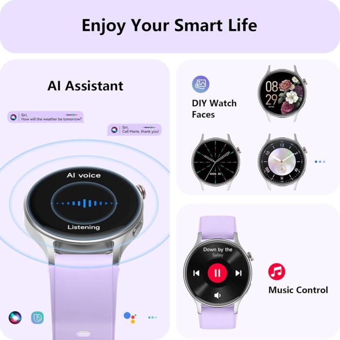 aeac Smart Watch for Women, AMOLED Ultra-Clear Screen Activity Trackers with Heart Rate/Sleep/SpO2 Monitor, Smartwatch for iPhone/Samsung/Android, 110+ Sport Modes (Gray, S/M/L, Purple) - Image 7