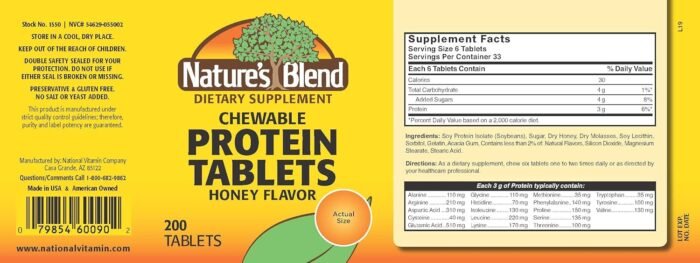 Natures Blend Protein Tablets Honey Flavor 200 Tablets - Image 3