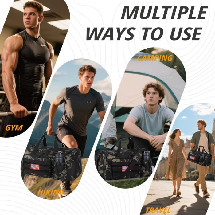 Tactical Gym Bag For Men, 40L Large Capacity Duffle Bags With Shoes Compartment, Sports Bag With Wet Compartment, Multi-Functional Weekend Bags Suitable For Travel, Camping,Hiking - Image 3