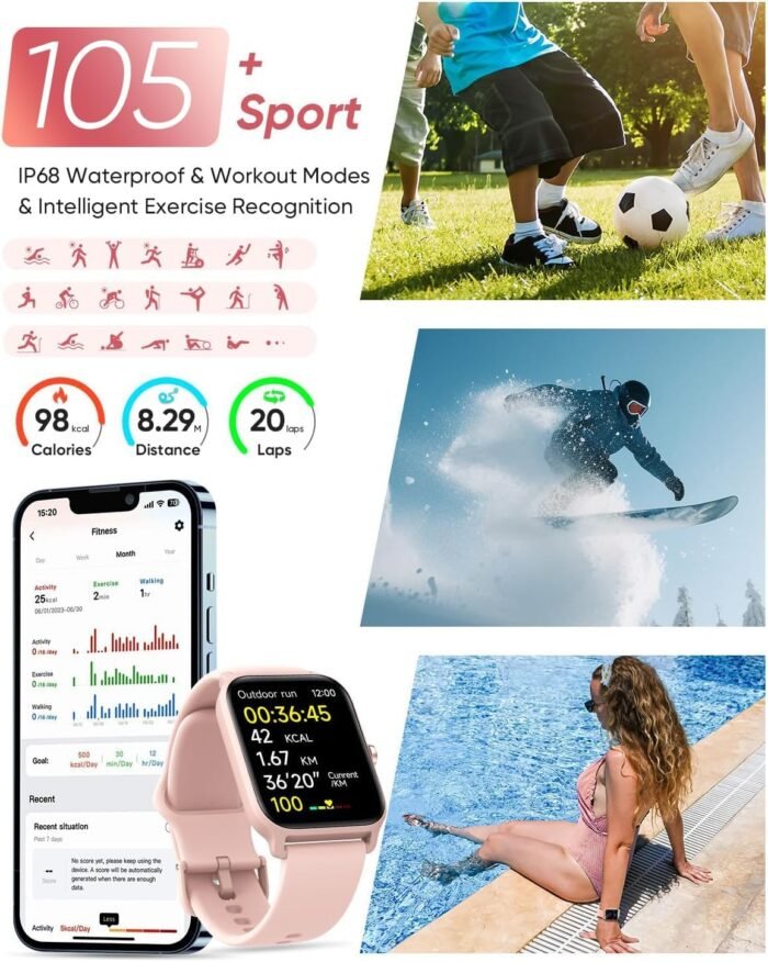 Fitpolo Smart Watch for Women Android & iPhone, Alexa Built-in [1.8" HD Screen] IP68 Waterproof Fitness Watch with Bluetooth Call (Answer/Make), Heart Rate/Sleep/SpO2 Monitor, 105 Sports Trackers - Image 5