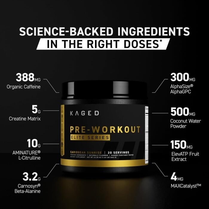 Kaged Pre Workout Powder Pre-Workout Elite for Men & Women, High Stimulant for Energy, Focus, Pumps, L-Citrulline, Beta Alanine, Creatine & 388mg of Organic Caffeine, Strawberry Lemonade - Image 5