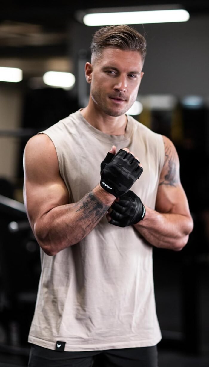 Fitgriff® Workout Gloves (Padded) for Men & Women - Fingerless Gym Gloves for Weight Lifting, Training - Full Palm Protection - Image 3