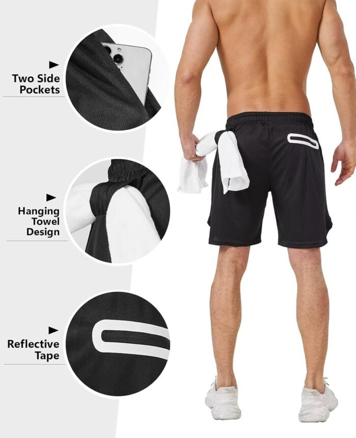 3 Pack Men's 2 In1 Gym Shorts Men with Pockets 7 inch Workout Shorts Men Running Shorts with Liner&Towel Loop - Image 4