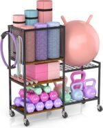 5 Tier Dumbbell Rack, Yoga Mat Storage Holder, Home Gym Storage Rack, Workout Equipment Storage Organizer, Weight Storage Holder Rack with Hooks and Wheels - Image 8