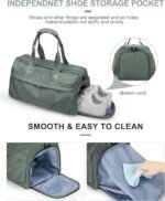 Gym Bag for Women Men with Shoe Compartment, Sport Duffel Bag, Waterproof Travel Weekender Overnight Carry on Bag for Yoga with Trolley Sleeve, Green - Image 6