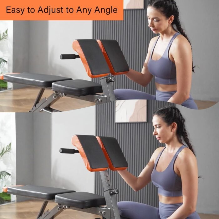 Adjustable Weight Bench 1000LBS– Multi-Functional Full Body Workout Equipment: Hyperextension, Roman Chair, Sit-Up Bench, Incline & Decline Bench, Flat Bench For Home Gym (Black and Orange) - Image 5