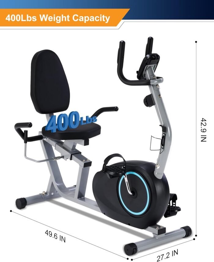 Recumbent Exercise Bike for Seniors - 400LB Weight Capacity Recumbent Bikes with Comfortable Seat, Pulse Sensor, 16-level Resistance, LCD Monitor - Image 3