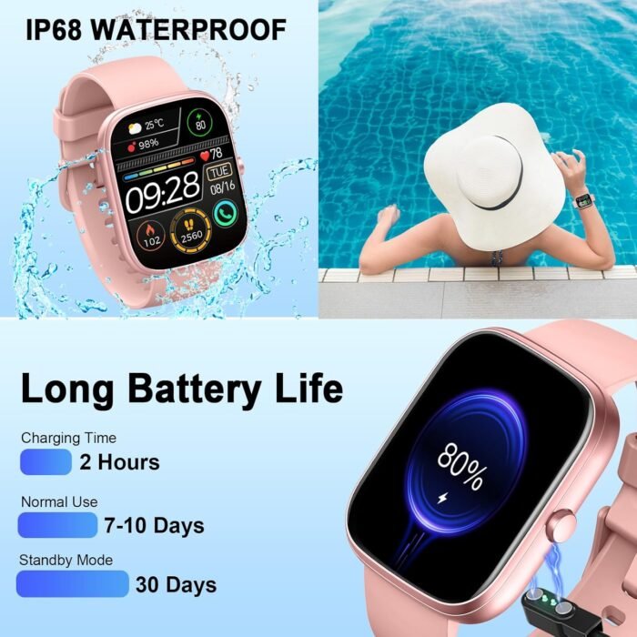 Smart Watch for Women, 1.91"HD Smartwatch (Answer/Make Call), 2025 Fitness Activity Trackers Heart Rate/Sleep Monitor/SpO2, Pedomete IP68 Waterproof,110+ Sport Mode, Watches Women for Android iOS Pink - Image 9