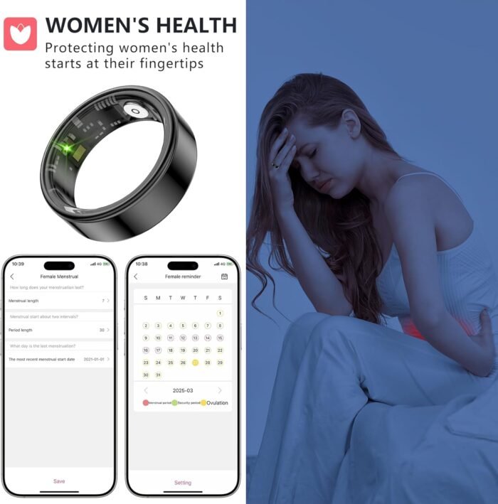 Thin Smart Ring for Fitness & Health Tracking -Heart Rate/Blood Oxygen Monitor, 5ATM Waterproof, Sleep Analysis, Pedometer -No APP Subscription Compatible with Smartphone (Black, 7) - Image 7