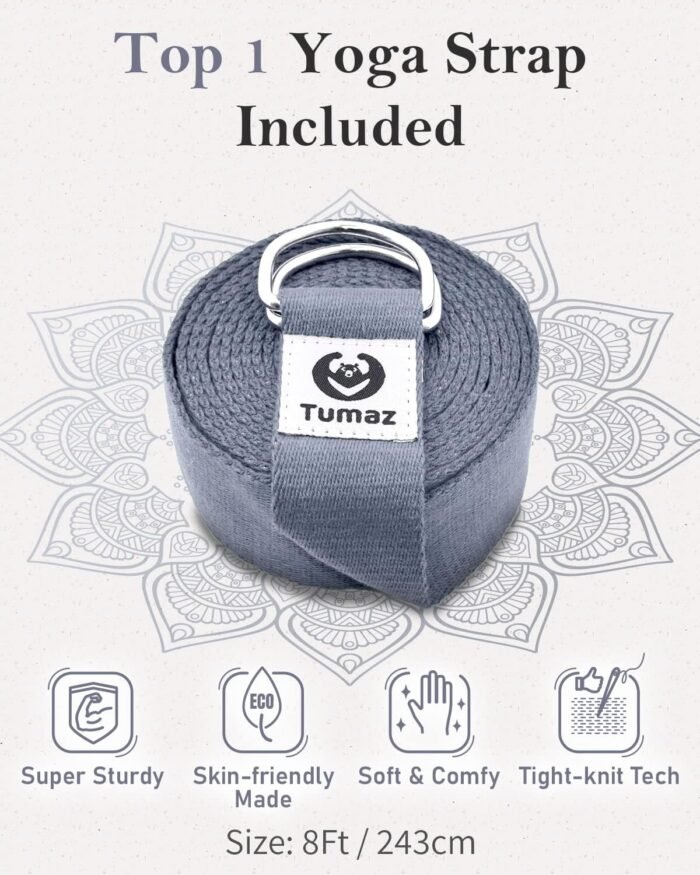 Tumaz Rectangular Yoga Bolster Set - Soft Meditation Pillow with Carry Handle and 8-Feet Yoga Strap, Machine Washable Cover - Image 7