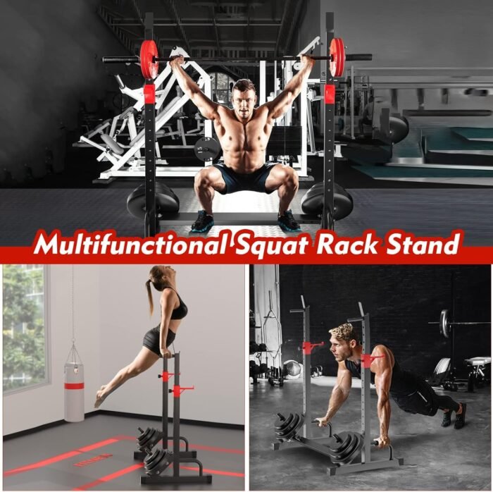 Squat Rack, Barbell Rack, Bench Press 550 LBS Max Load Adjustable Squat Rack Stand Multi-Function Weight Lifting Home Gym - Great for Beginners and Professional Use - Image 6