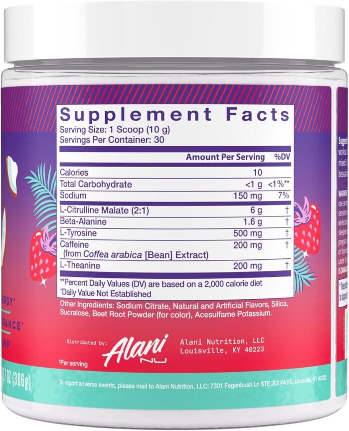Alani Nu Pre Workout Powder Hawaiian Shaved ICE, Amino Energy Boost, Endurance Supplement, Sugar Free, 200mg Caffeine, L-Theanine, Beta-Alanine, L-Citrulline, 30 Servings - Image 3