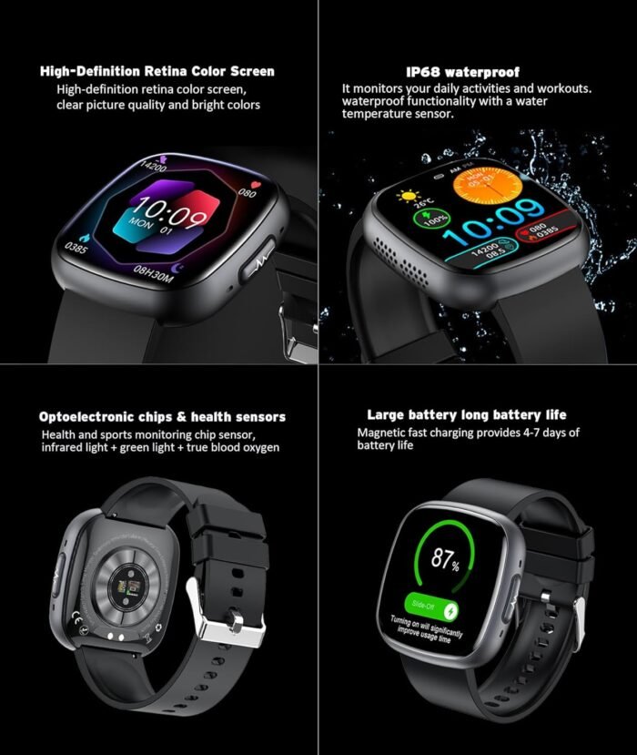 Advanced Health & Fitness Smartwatch,1.72'' HD Touchscreen,Men's Women's Smartwatch,100+ Exercise Modes,24/7 Heart Rate,Blood Oxygen,Stress,Sleep Tracking,Waterproof Fitness Tracker (Black) - Image 8