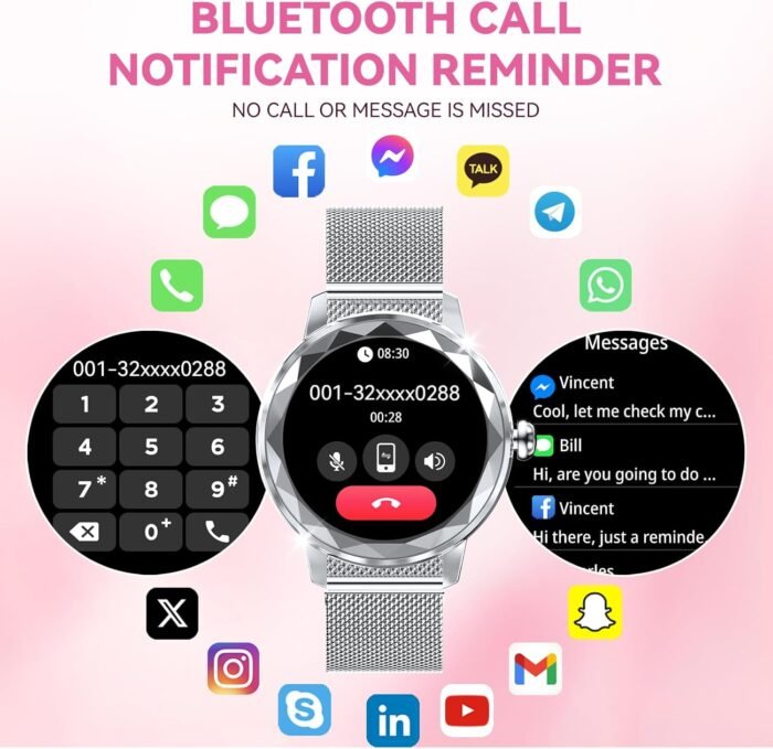 Smart Watch for Women with Make/Answer Call, 1.2" Adjustable Fitness Watch with Heart Rate Sleep Monitor Female Cycle and 100+ Sports Modes (W02-Silver) - Image 4