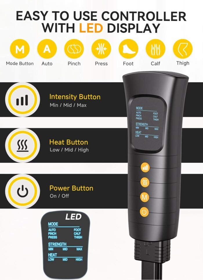 Leg Massager with Heat and Compression, Foot Calf & Thigh Massage for Circulation and Pain Relief, Leg Compression Massager with Handheld Controller 3 Intensities 6 Modes - FSA HSA Eligible - Image 7