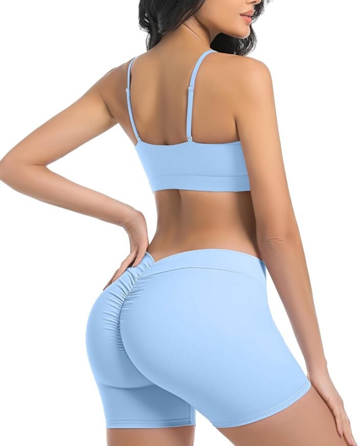 Women'S Workout Sets 2 Piece High Waisted V Back Yoga Shorts Halter Sports Bras Gym Fitness Clothes Tracksuit Yoga - Image 2