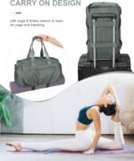 Gym Bag for Women Men with Shoe Compartment, Sport Duffel Bag, Waterproof Travel Weekender Overnight Carry on Bag for Yoga with Trolley Sleeve, Green - Image 3