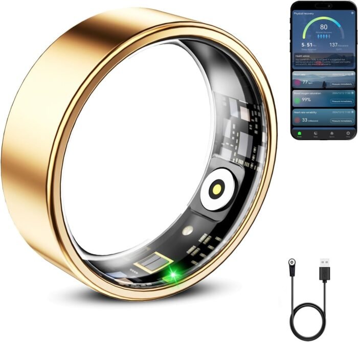 Smart Ring for Women & Men, Smart Ring Health Tracker, Blood Oxygen & Heart Rate Monitor Sleep Ring, Waterproof Fitness Ring, Long Lasting Battery Smart Rings (Gold, #8) - Image 2