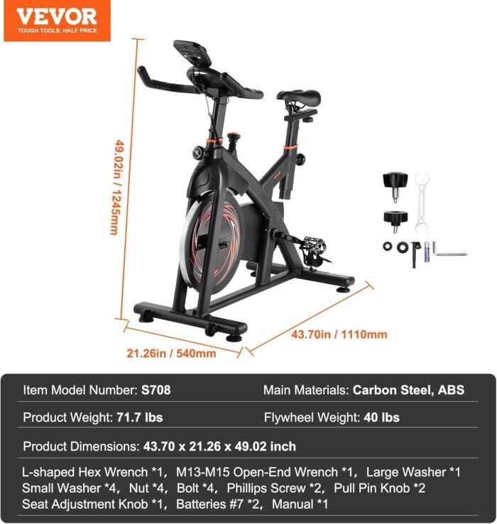 VEVOR Exercise Bike, Adjustable Magnetic Resistance Stationary Bike, Indoor Cycling Bike for Home Cardio, Workout Bike with Silent Belt Drive, Comfortable Seat Cushion, LCD Monitor, and Heavy Flywheel - Image 9