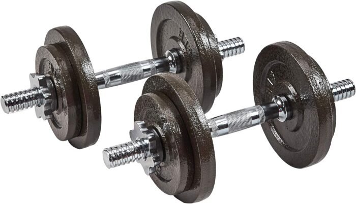 Signature Fitness Contoured Handle Cast Iron Adjustable Dumbbell Weight Set,Gray - Image 2