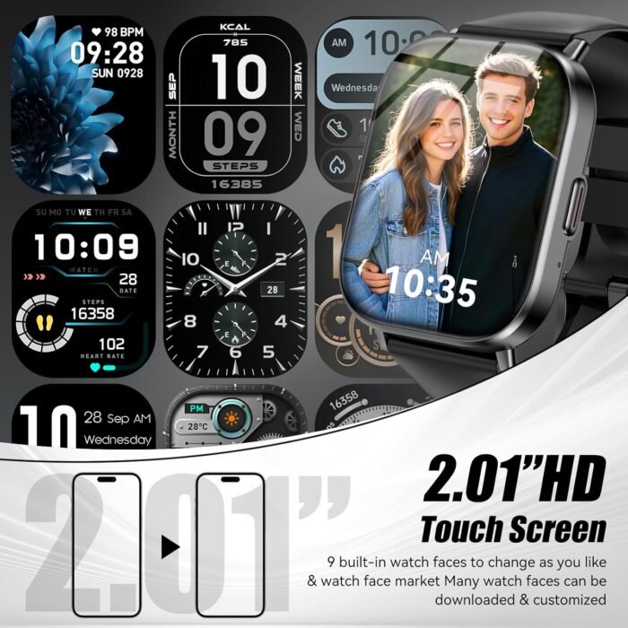 Smart Watch for Men Women, 2.01" HD Smartwatch with 120 Sports Modes, Heart Rate/Sleep Monitor, IP67 Waterproof Fitness Tracker, Compatible with Android iOS Phones (Black) - Image 4