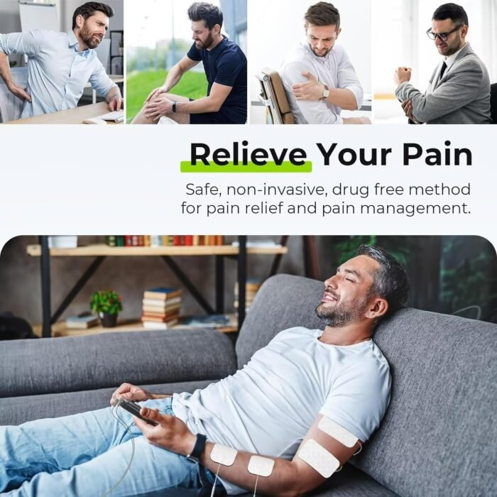 AUVON 3-in-1 TENS Unit Muscle Stimulator, EMS Massage Machine with 40 Intensities for Gradual Shoulder, Sciatica, Back Pain Relief, 24 Modes Rechargeable Electronic Pulse Massager with 12 TENS Pads - Image 3