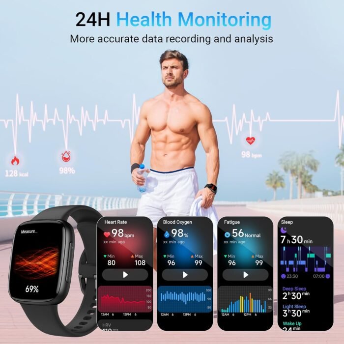 Tensky Smart Watch for Men/Women Android & iPhone, AI Voice, 1.85" AMOLED Screen Fitness Tracker with Bluetooth Call, 3ATM Waterproof Heart Rate/Sleep/SpO2 Monitor, Pedometer, 100+ Sport Modes - Image 6