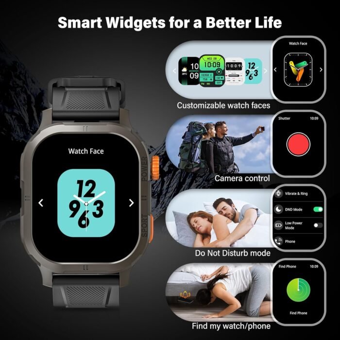 Smart Watch, Activity Tracker, Heart Rate Monitor, Voice Control, Notifications, Cycle Tracking, Time Display, Phone Call, Alarm Clock 2.13‘’ AMOLED 5ATM Waterproof 45mm N M (Tactical, Black) - Image 8